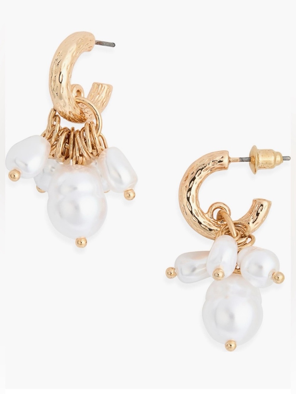 bp faux Pearl drop Hoop Earring with White Pearl Drops